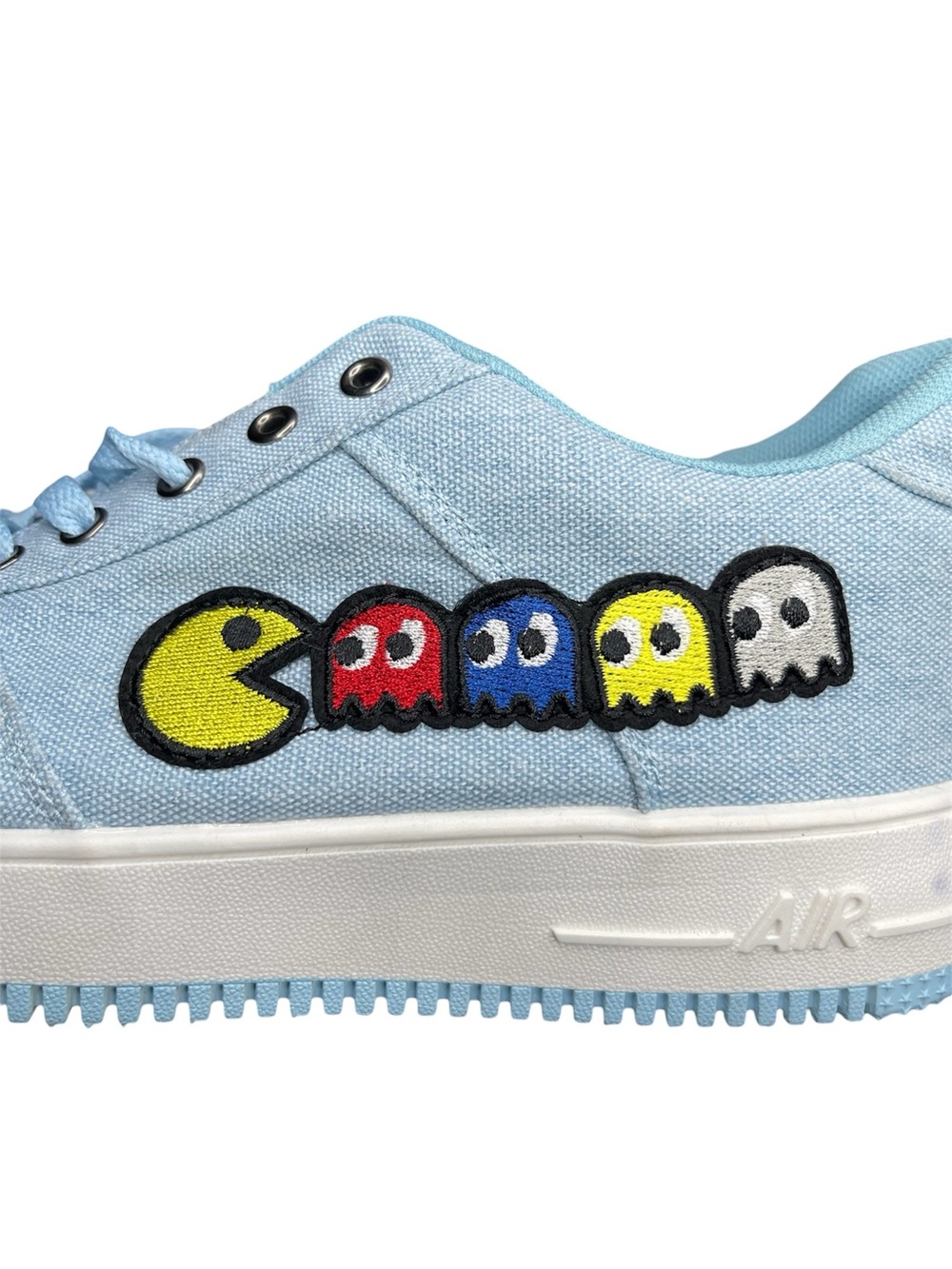 Light Blue Canvas Sneakers with Pac-Man Patch Fashion - Picture 6 of 8